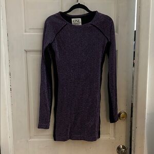 NWOT One Teaspoon Purple Glitter Long Sleeve Mini Dress (Tunic), Sz S